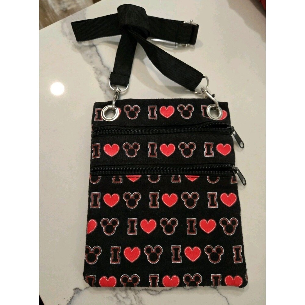 Disney Mickey Mouse I Love Crossbody Bag with Multiple Zipper Pockets